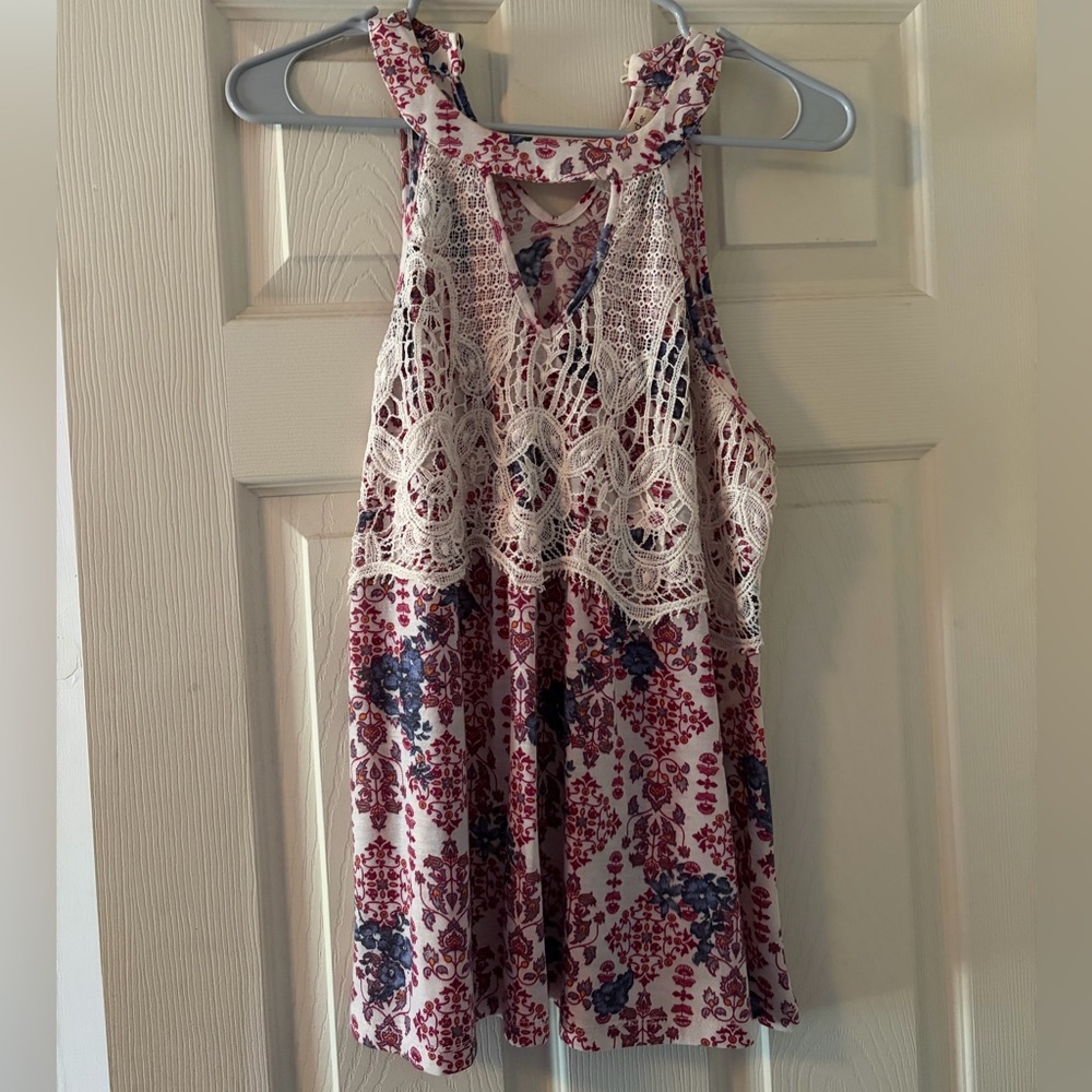 Rewind Floral Lace Top in Pink and Blue